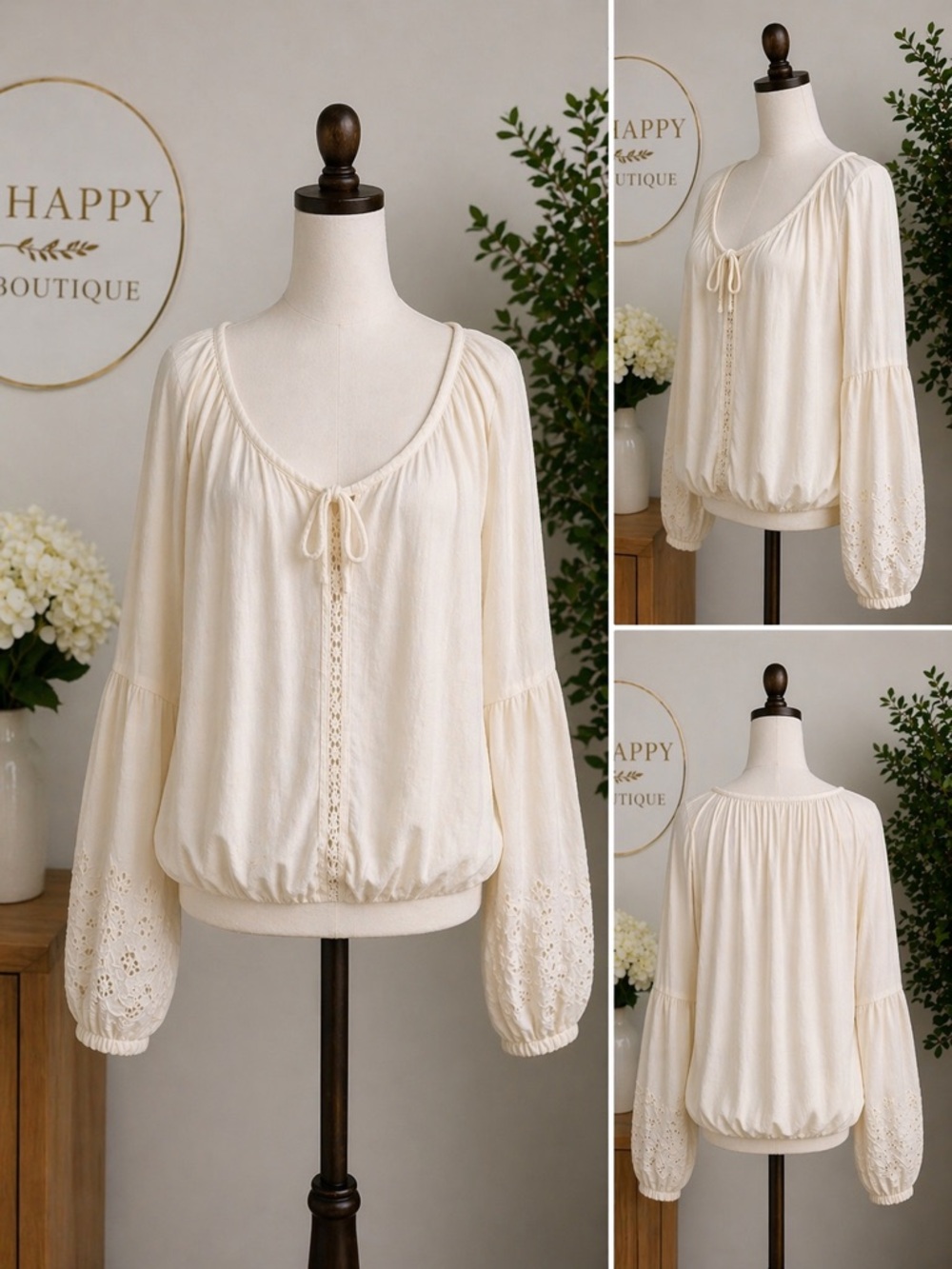 Hollister white Boho Lace-Tie Women's Blouse